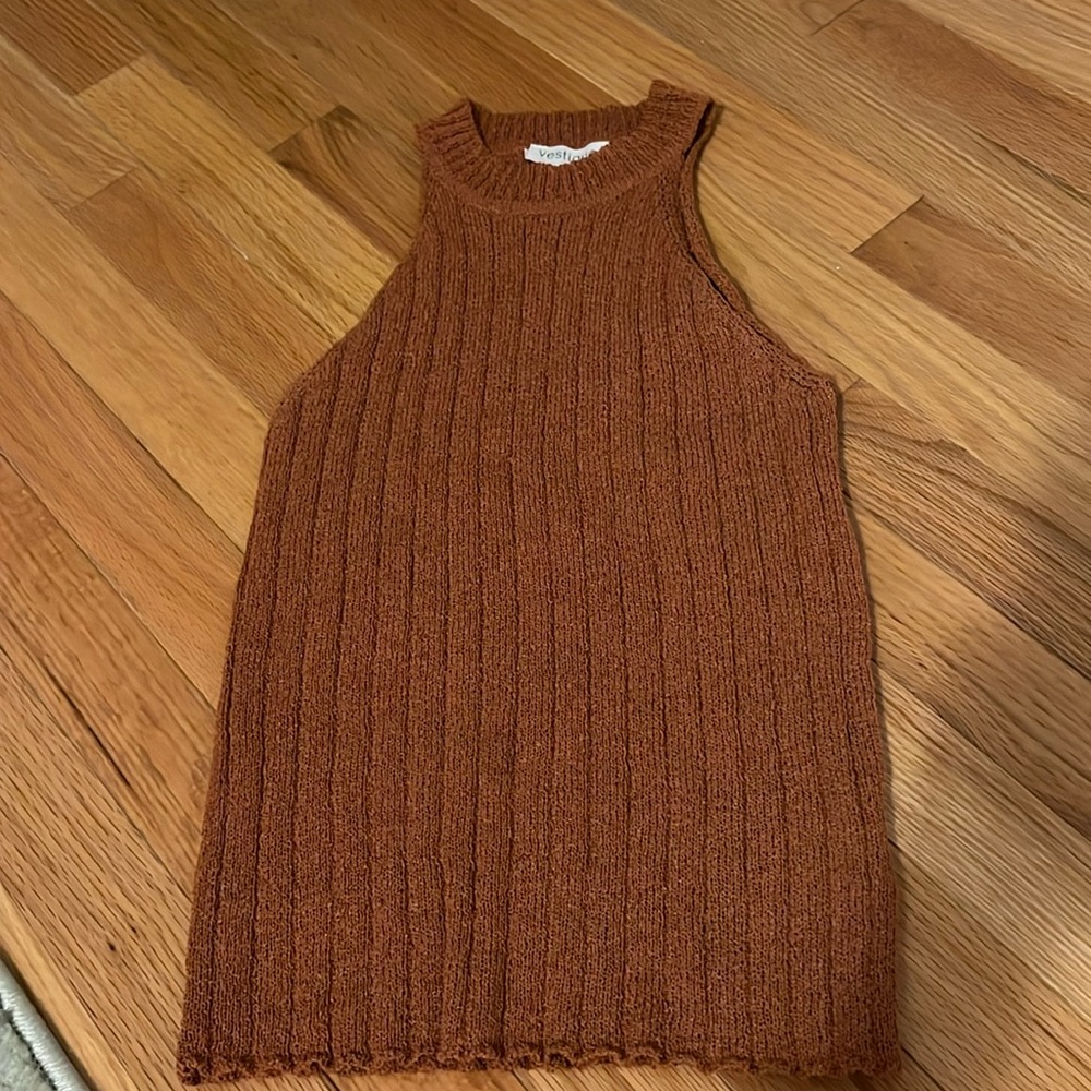 Vestique Burnt Orange/Brown Ribbed A Neck Sweater A Small